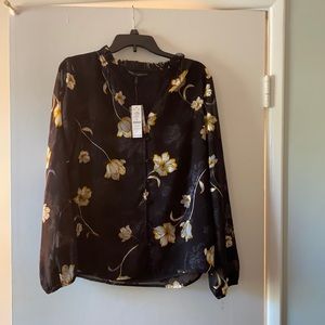 White House Black Market blouse with yellow flowers
